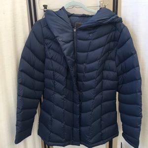 NEW Down Winter coat by Weather Proof( Large)blue -grey with hood